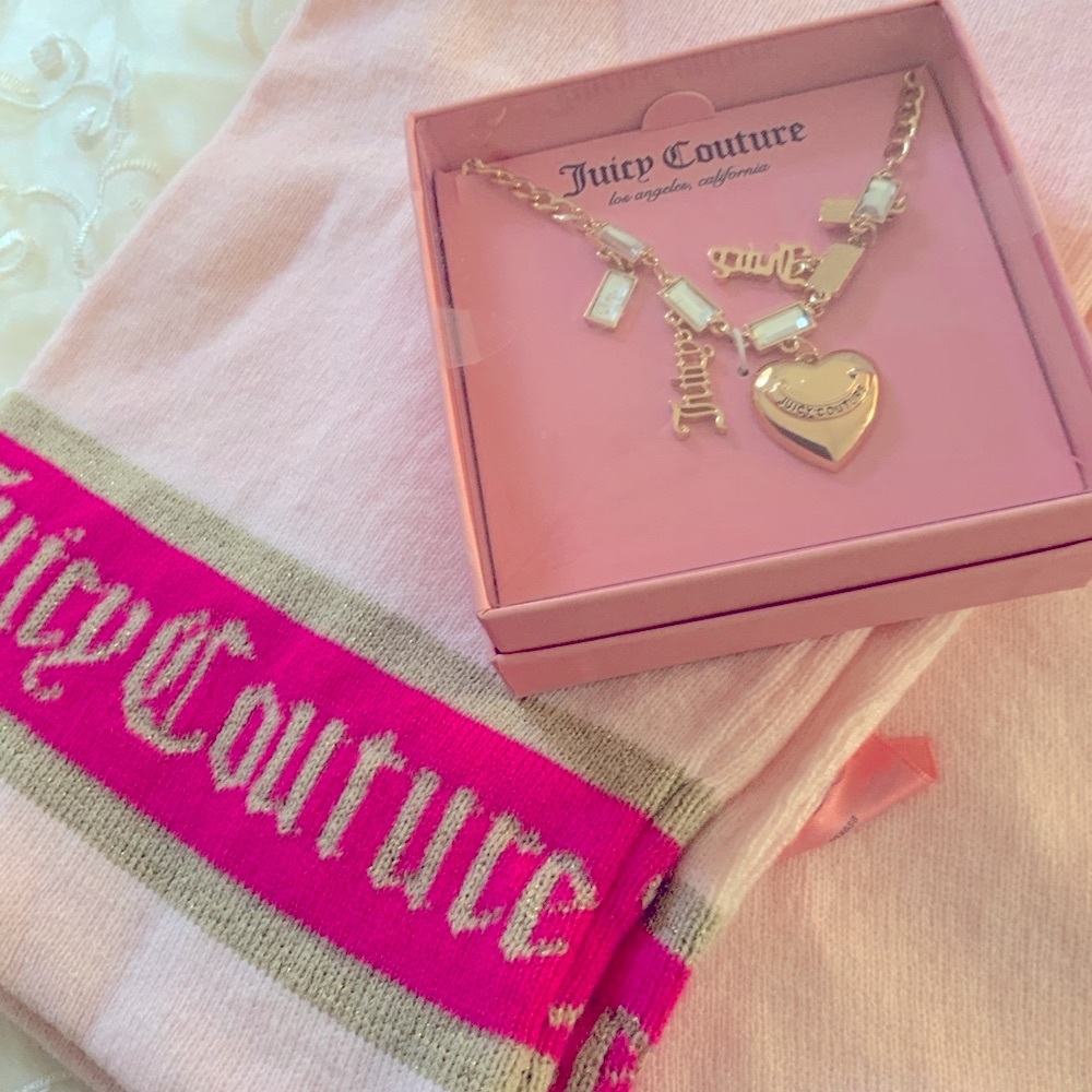 Juicy Couture Gold Necklace with Charms scarf cute bundle